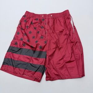 FT Fenteng Mens Swim Trunks Burgundy Red Stars and Stripes Board Shorts XXL NEW